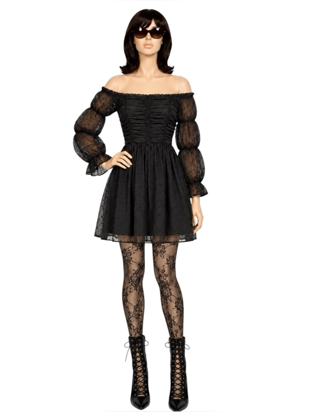Baby Doll Black Sheer Sequin Dress Size M Whimsy Goth Ethereal Dark Romantic